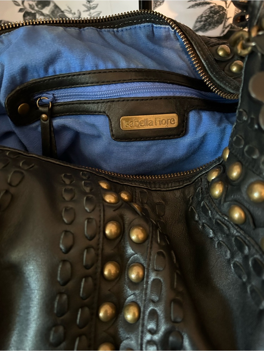 Isabella Fiore Studded Black Shoulder Bag GUC - Picture 9 of 16